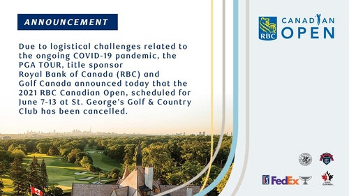 PGA 투어 캐나다오픈 취소 안내문. [캐나다오픈 소셜 미디어 사진 캡처]